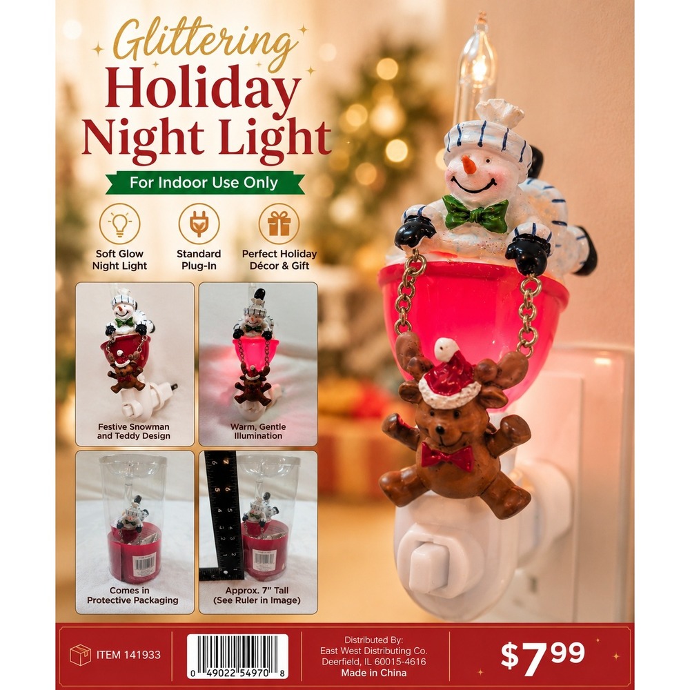 East West‎ Distributing Snowman Reindeer Glittering Holiday Night Light 141933